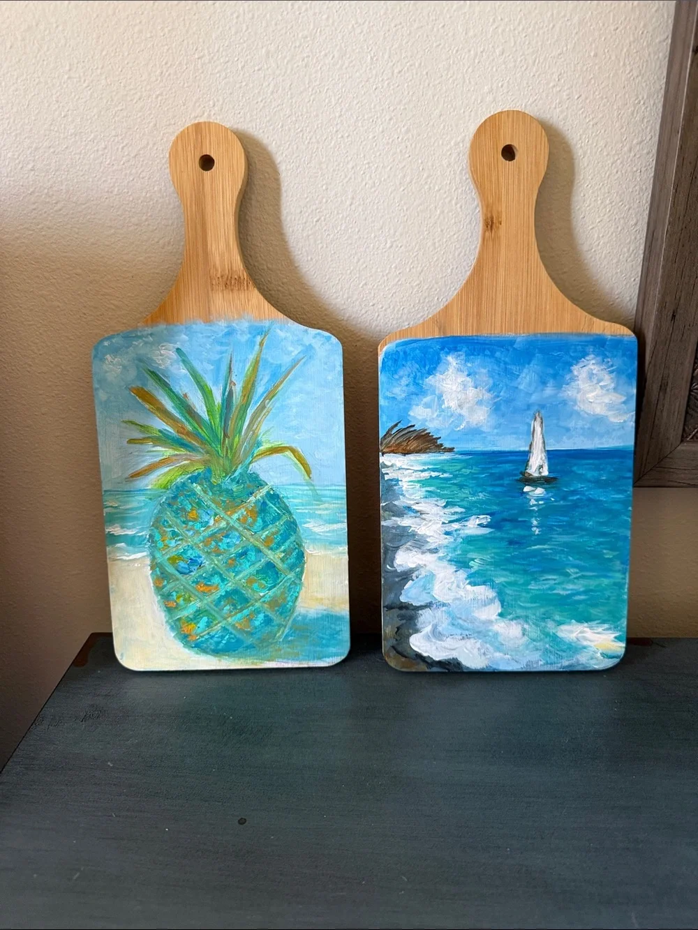 Hand-Painted Pineapple Paddle Board - Turquoise & Aqua